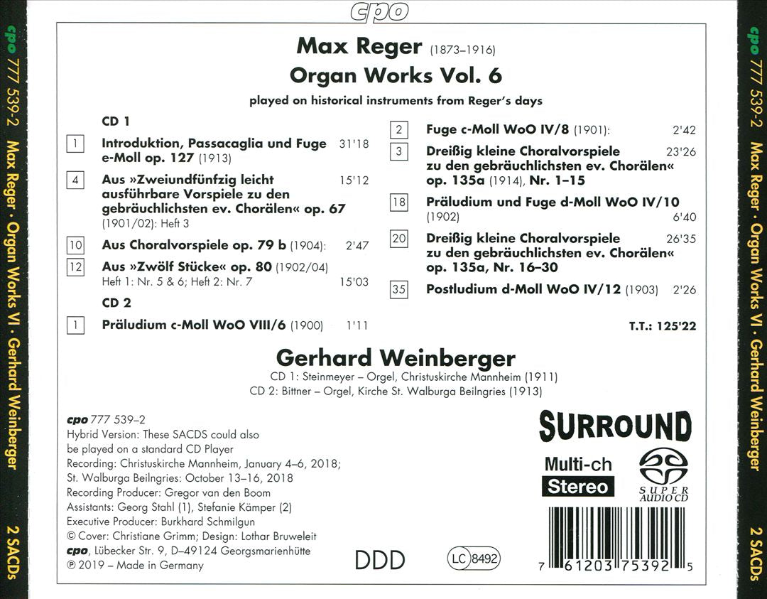 Max Reger: Organ Works, Vol. 6 cover art