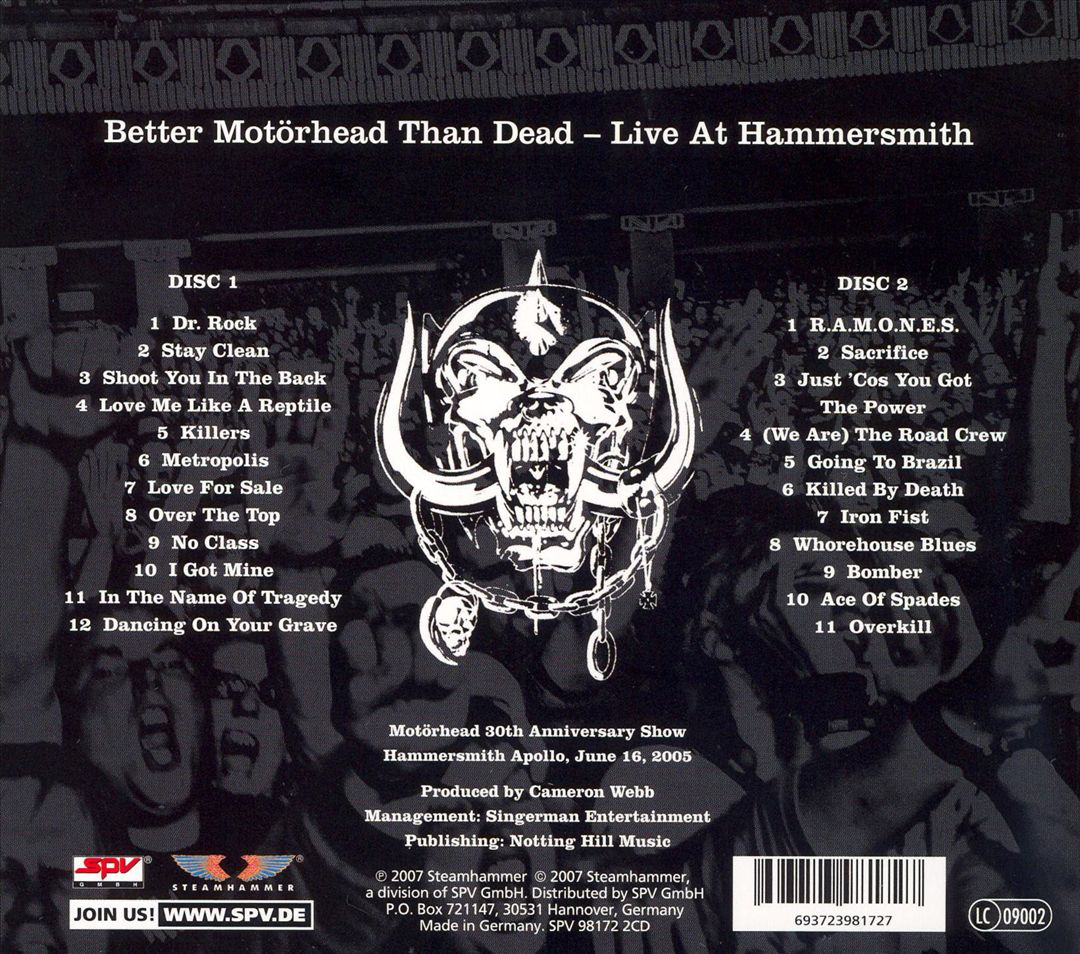 Better Motorhead Than Dead [Live at Hammersmith] cover art