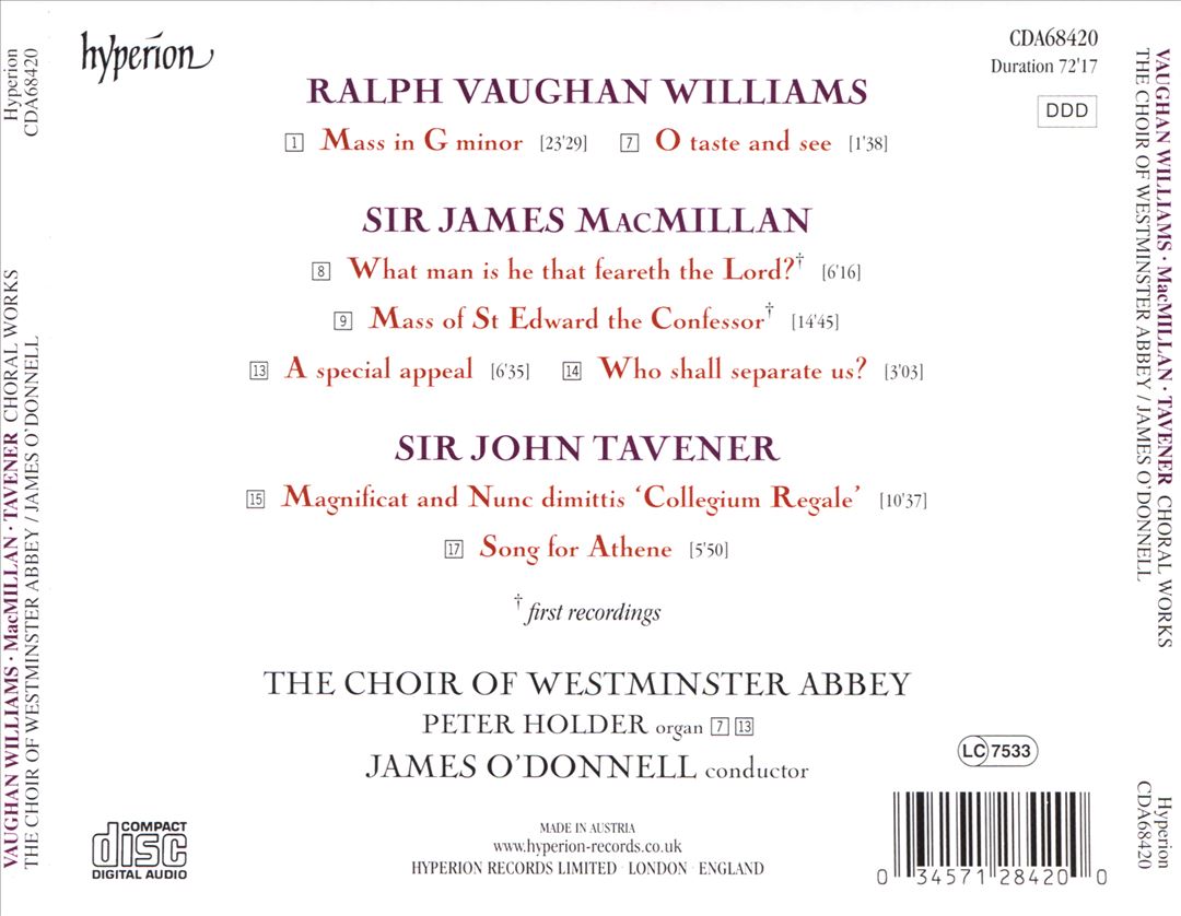 Vaughan Williams, Tavener, MacMillan cover art