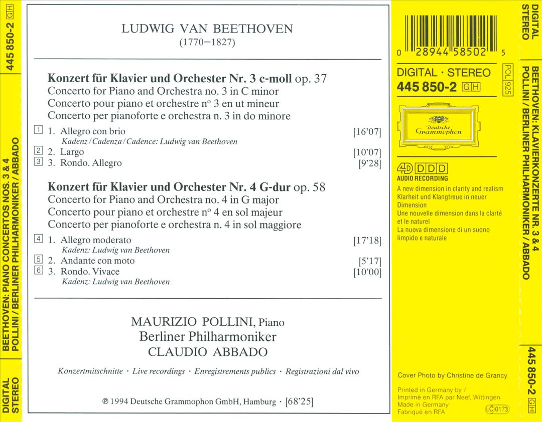 Beethoven: Klavierkonzerte Nos. 3 & 4 [Germany] cover art