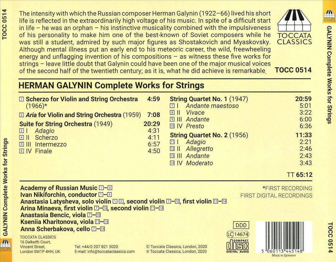 Herman Galynin: Complete Works for Strings cover art
