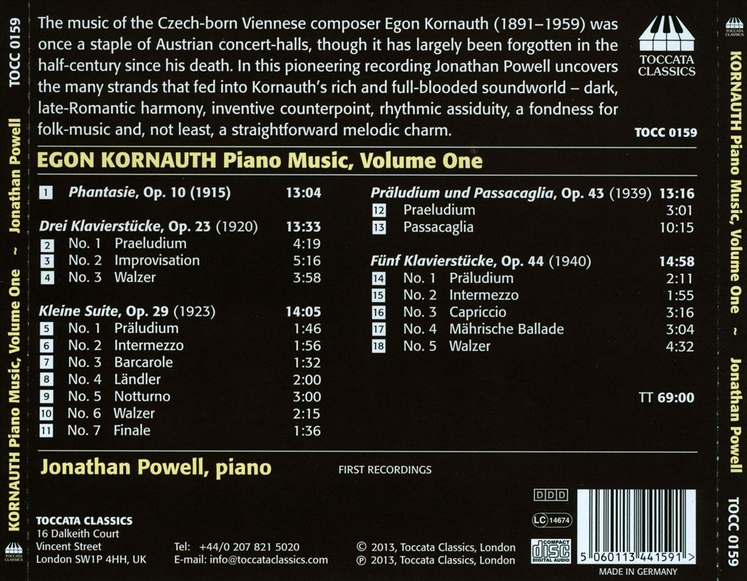 Egon Kornauth: Piano Music, Vol. 1 cover art