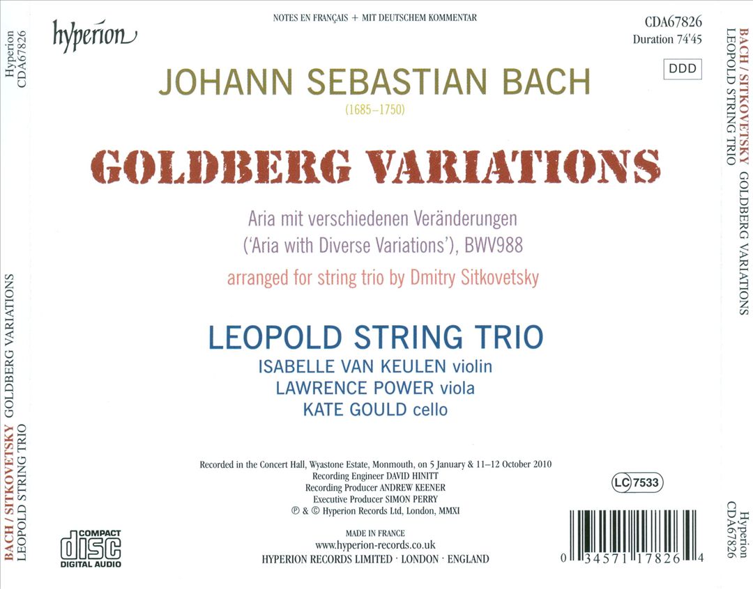 Bach/Sitkovetsky: Goldberg Variations cover art
