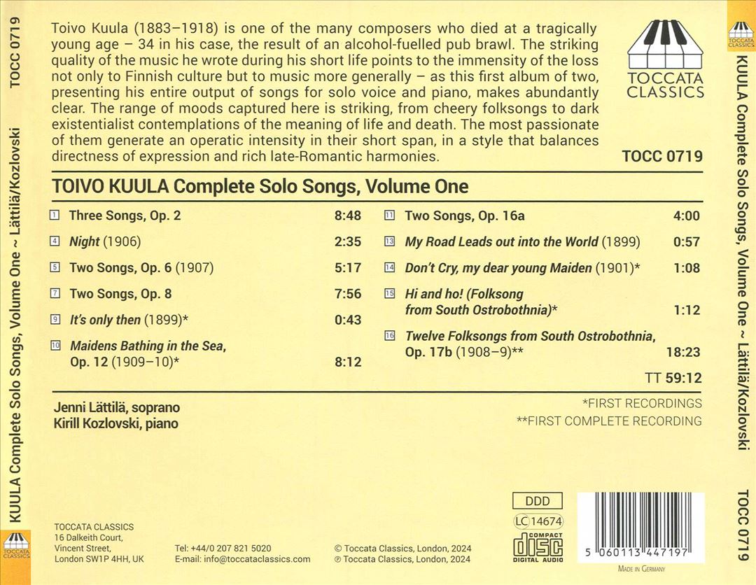 Toivo Kuula: Complete Solo Songs, Vol. 1 cover art