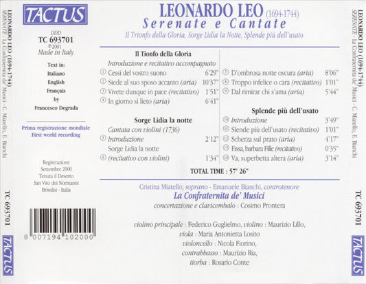 Leonardo Leo: Serenate e Cantate cover art
