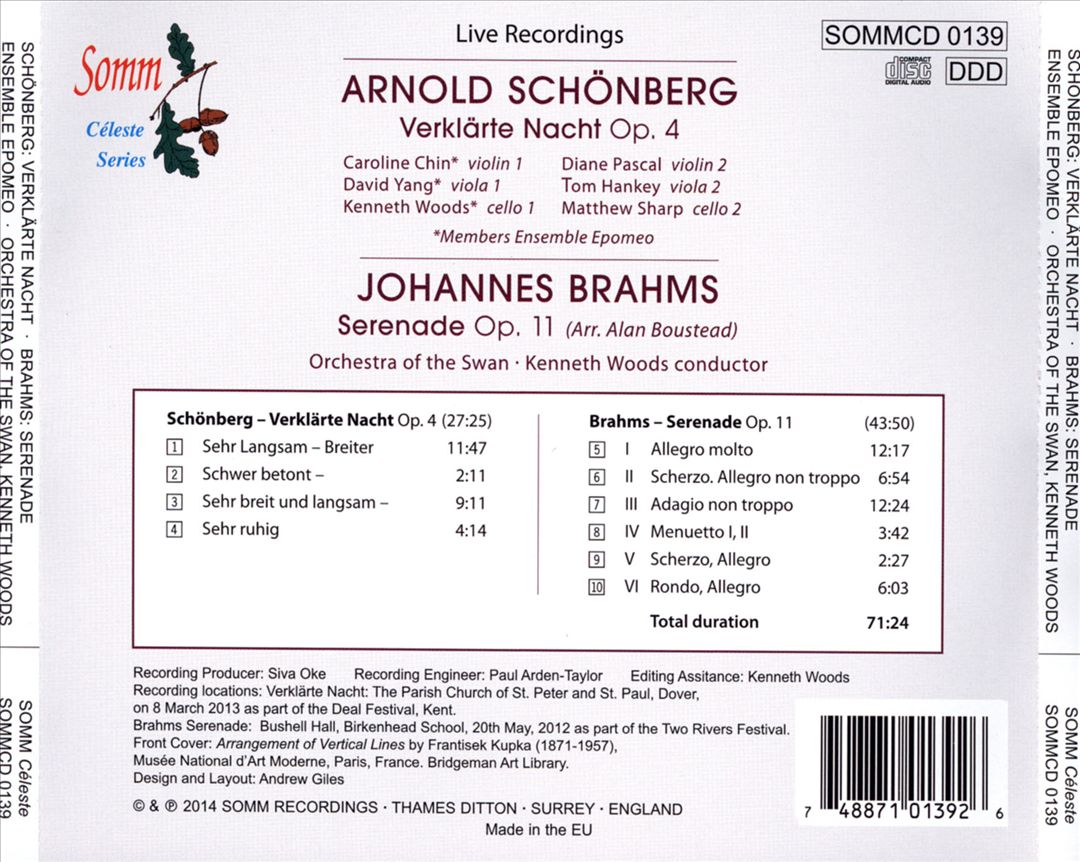 Schönberg: Verklärte Nacht; Brahms: Serenade No. 1 cover art
