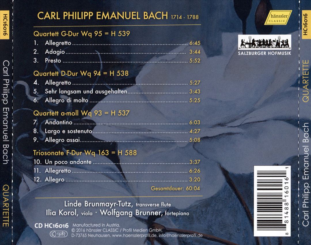 Carl Philipp Emanuel Bach: Quartette für Clavier, Flöte und Bratsche cover art