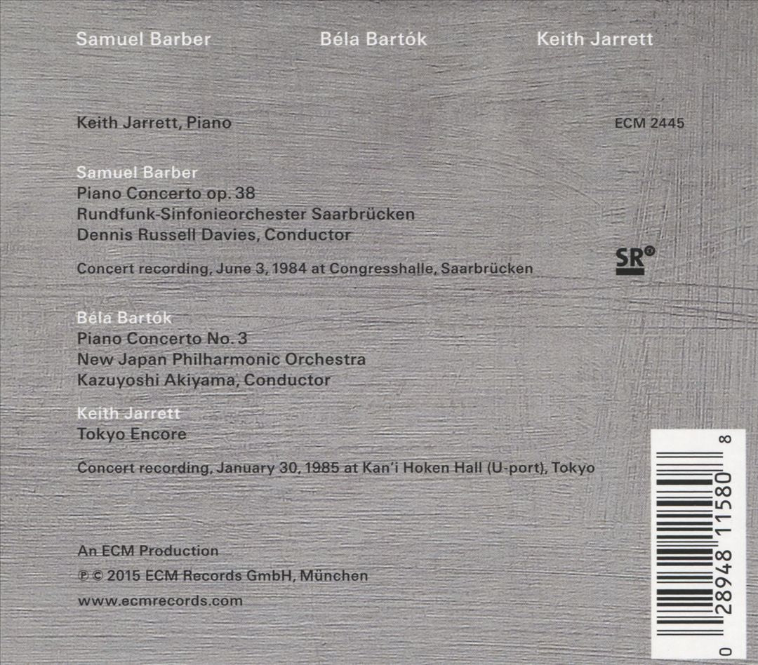 Barber: Piano Concerto; Bartók: Piano Concerto No. 3; Keith Jarrett: Tokyo Encore cover art