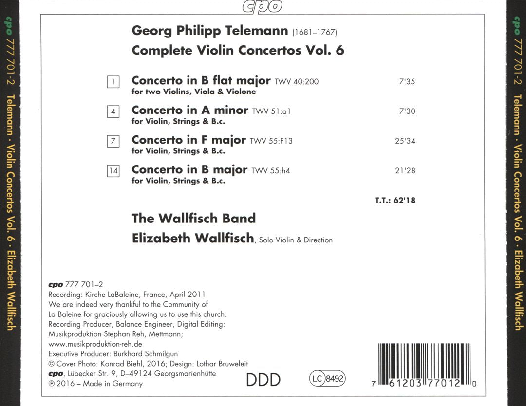 Georg Philipp Telemann: Complete Violin Concertos Vol. 6 cover art