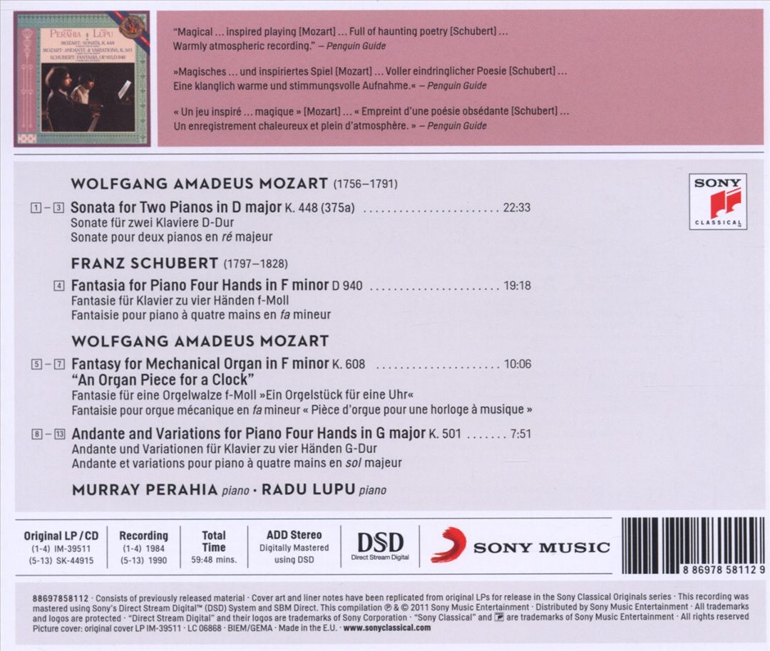 Mozart: Sonata in D major for Two Pianos K. 448; Schubert: Fantasia in F minor cover art