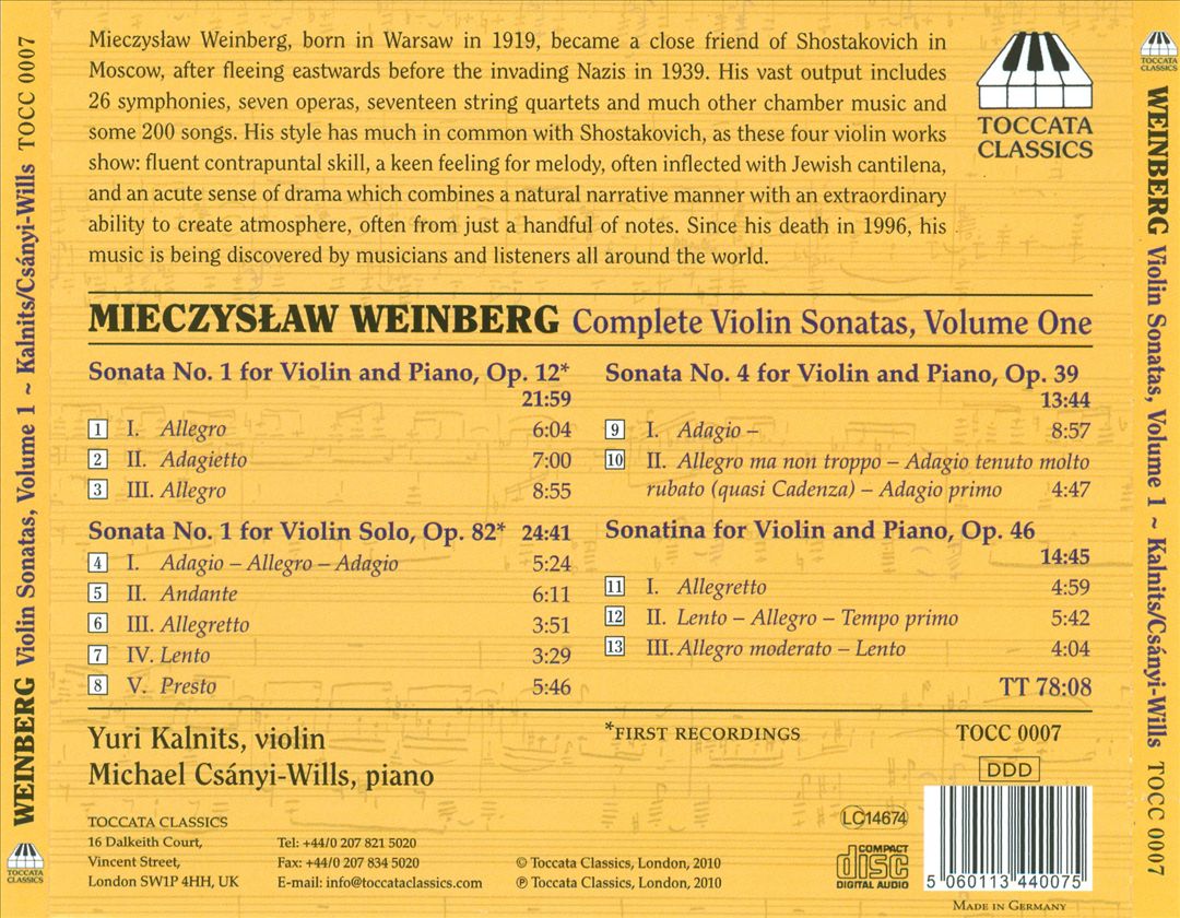 Mieczyslaw Weinberg: Complete Violin Sonatas, Vol. 1 cover art