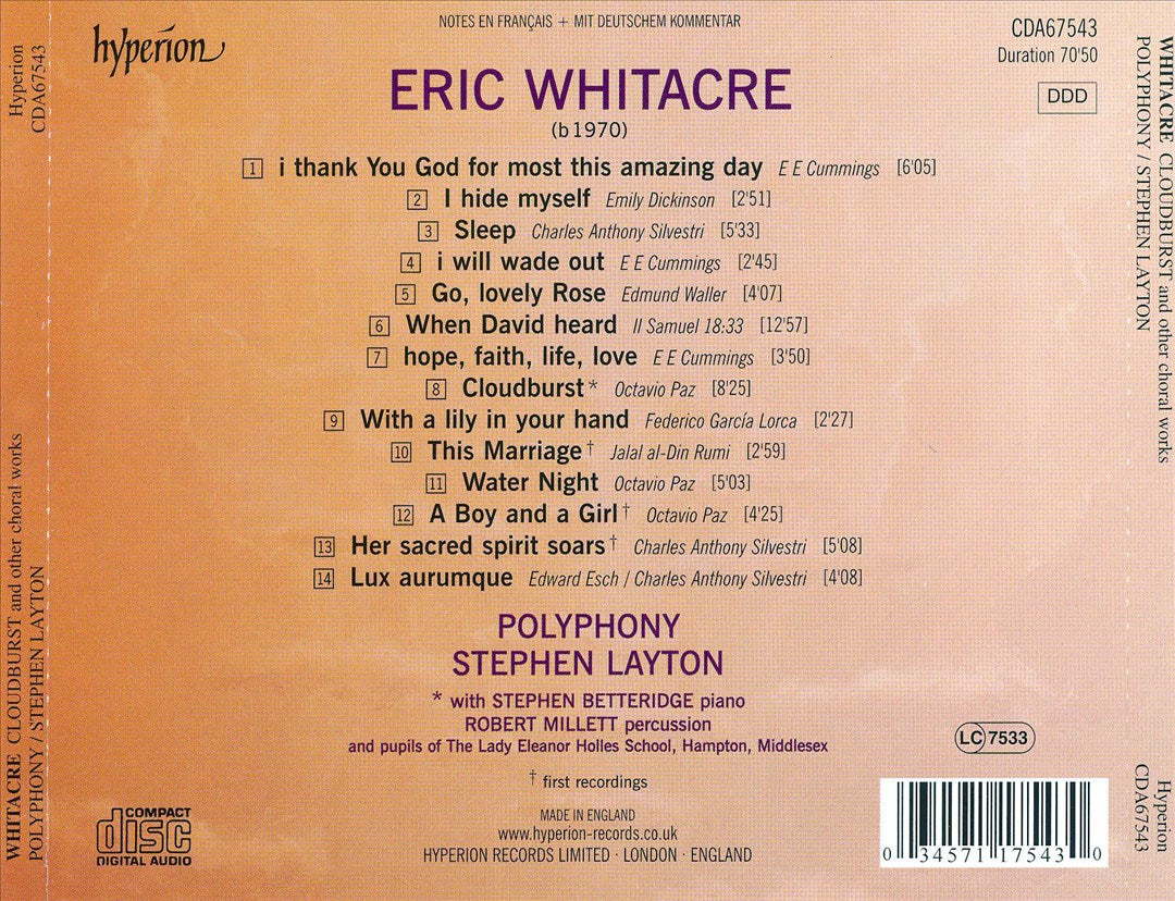 Eric Whitacre: Cloudburst and Other Choral Works cover art