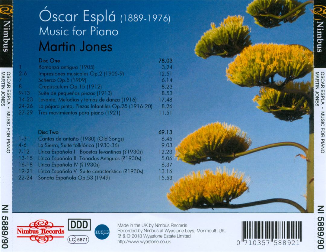 Óscar Esplá: Music for Piano cover art
