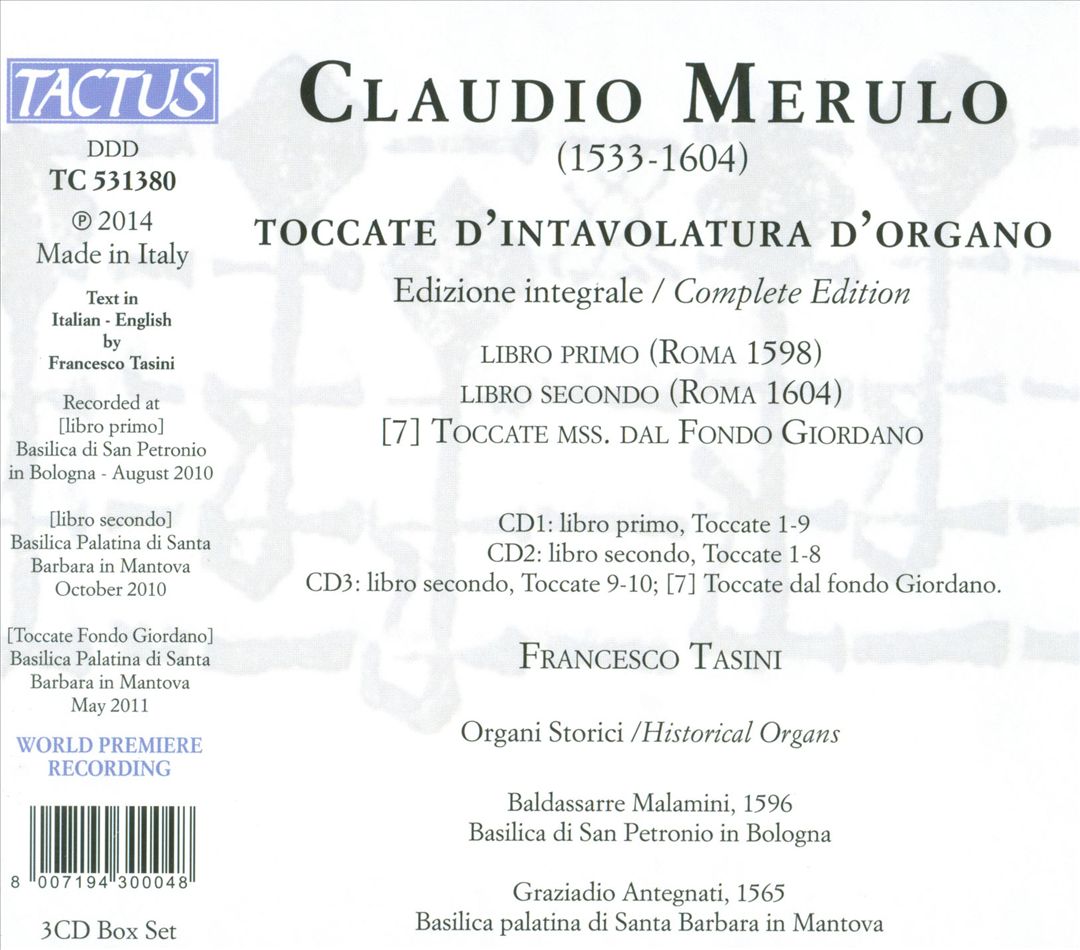 Claudio Merulo: Toccate d'Intavolatura d'Organo, Complete Edition cover art