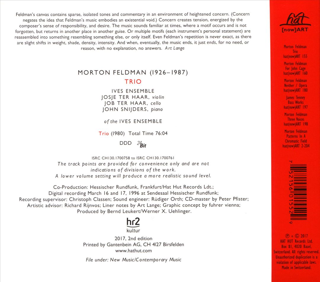 Morton Feldman: Trio cover art