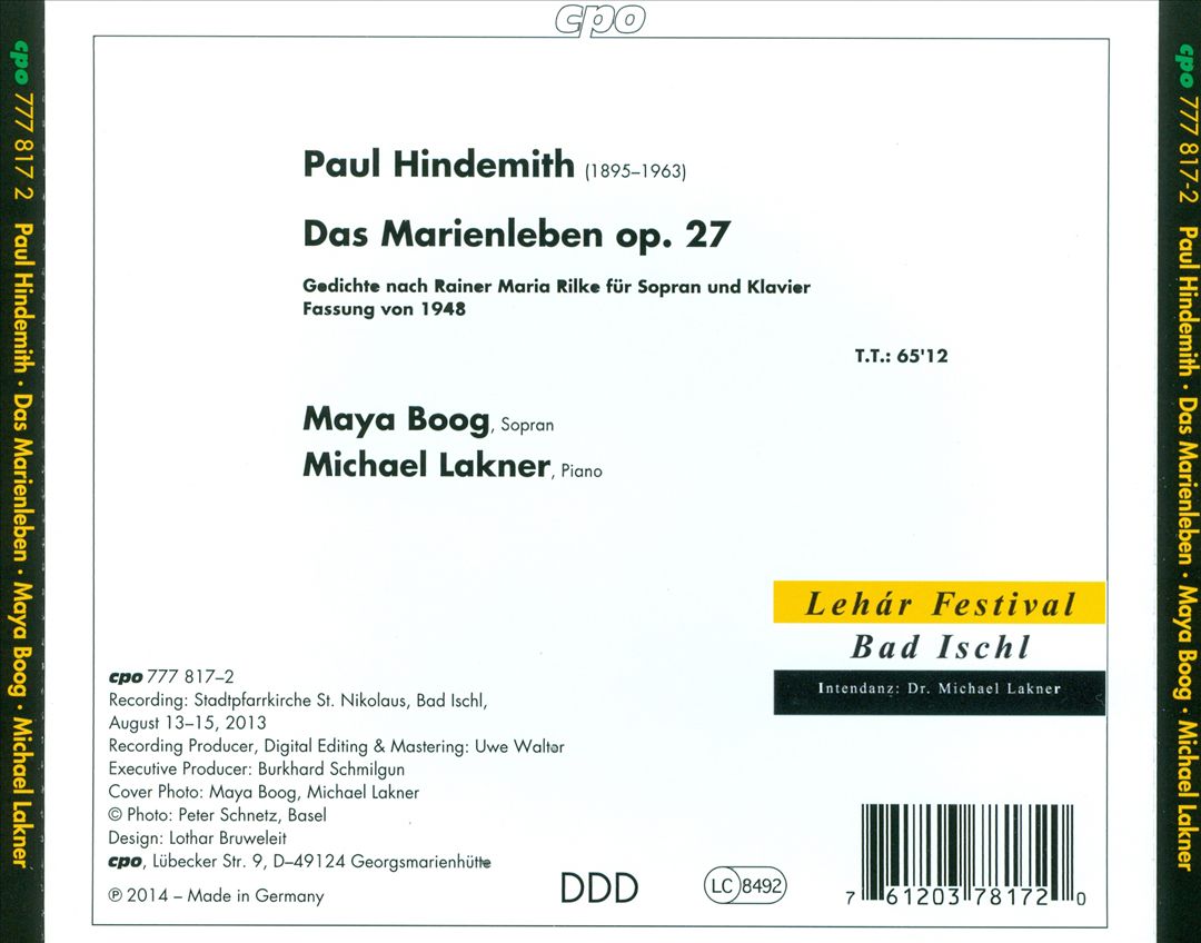 Paul Hindemith: Das Marienleben cover art
