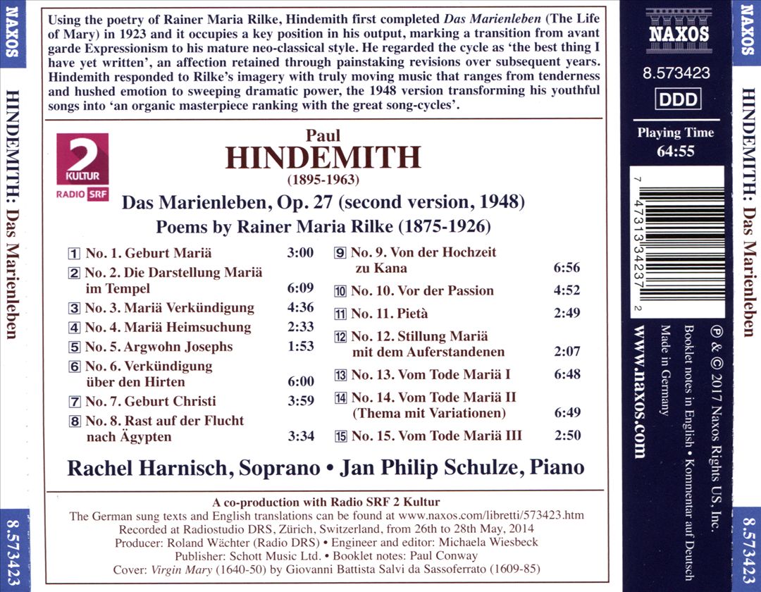 Hindemith: Das Marienleben (The Life of Mary) cover art