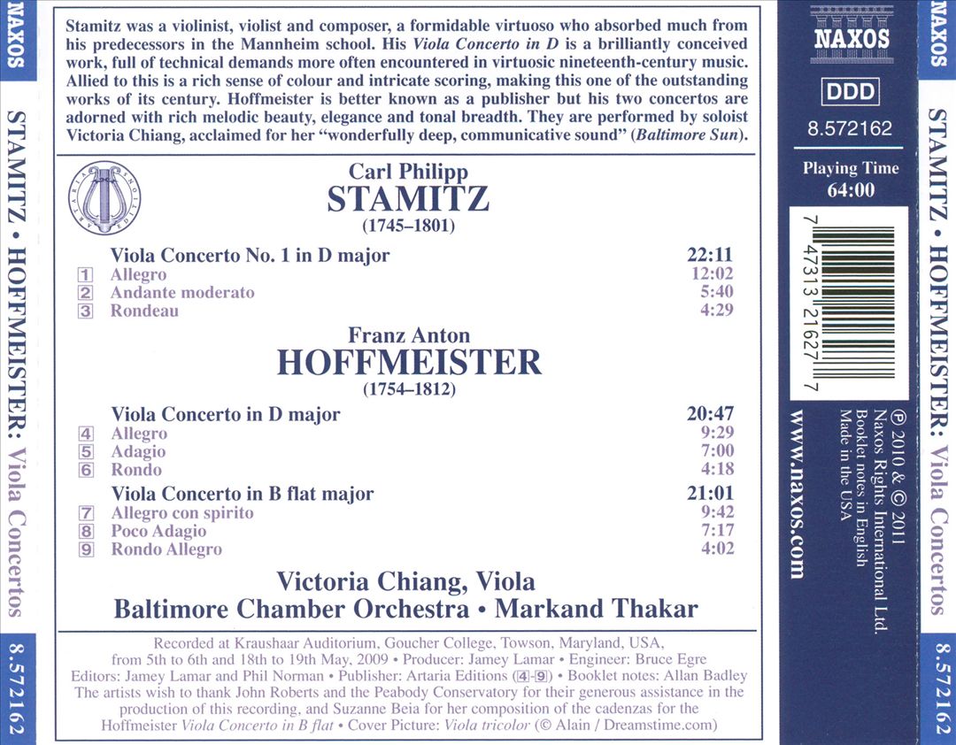 Hoffmeister, C.P. Stamitz: Viola Concertos cover art