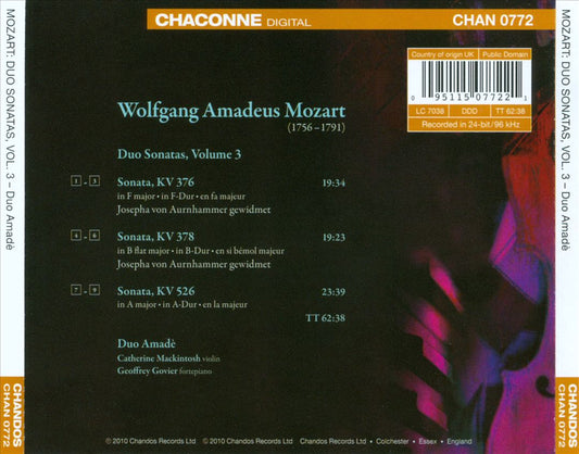 Mozart: Duo Sonatas, Vol. 3 cover art