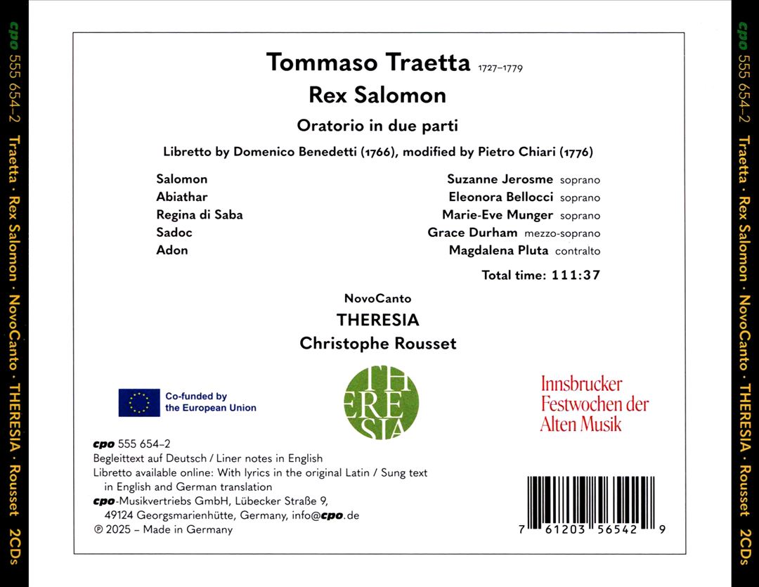 Tommaso Traetta: Rex Salomon cover art
