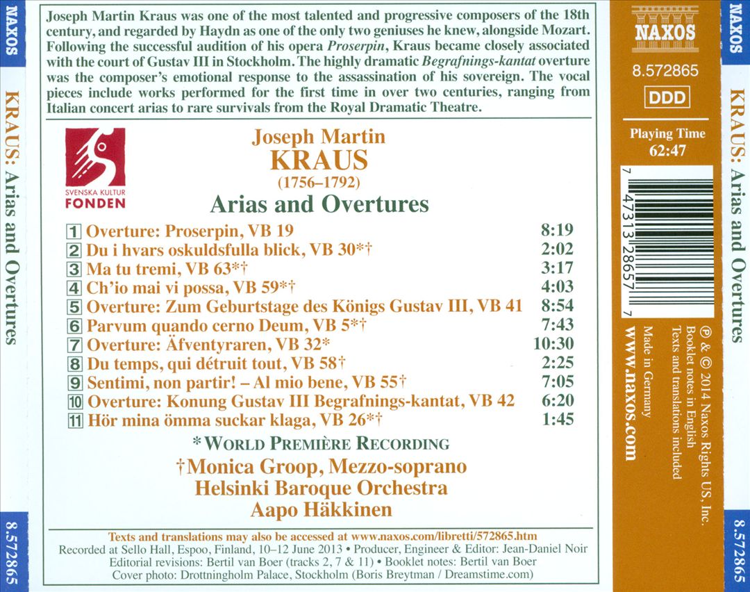 Joseph Martin Kraus: Arias and Overtures cover art