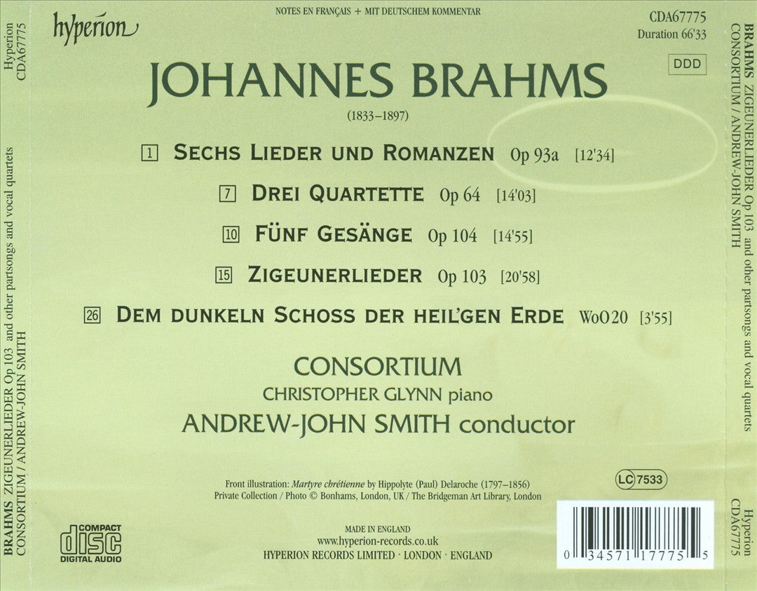Brahms: Zigeunerlieder, Op. 103; Partsongs; Vocal Quartets cover art