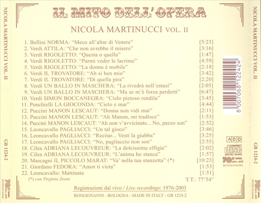 Mito dell'Opera: Nicola Martinucci, Vol. 2 cover art