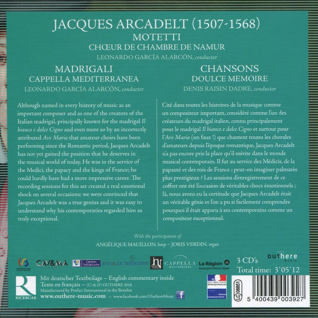 Jacques Arcadelt: Motetti; Madrigali; Chansons cover art
