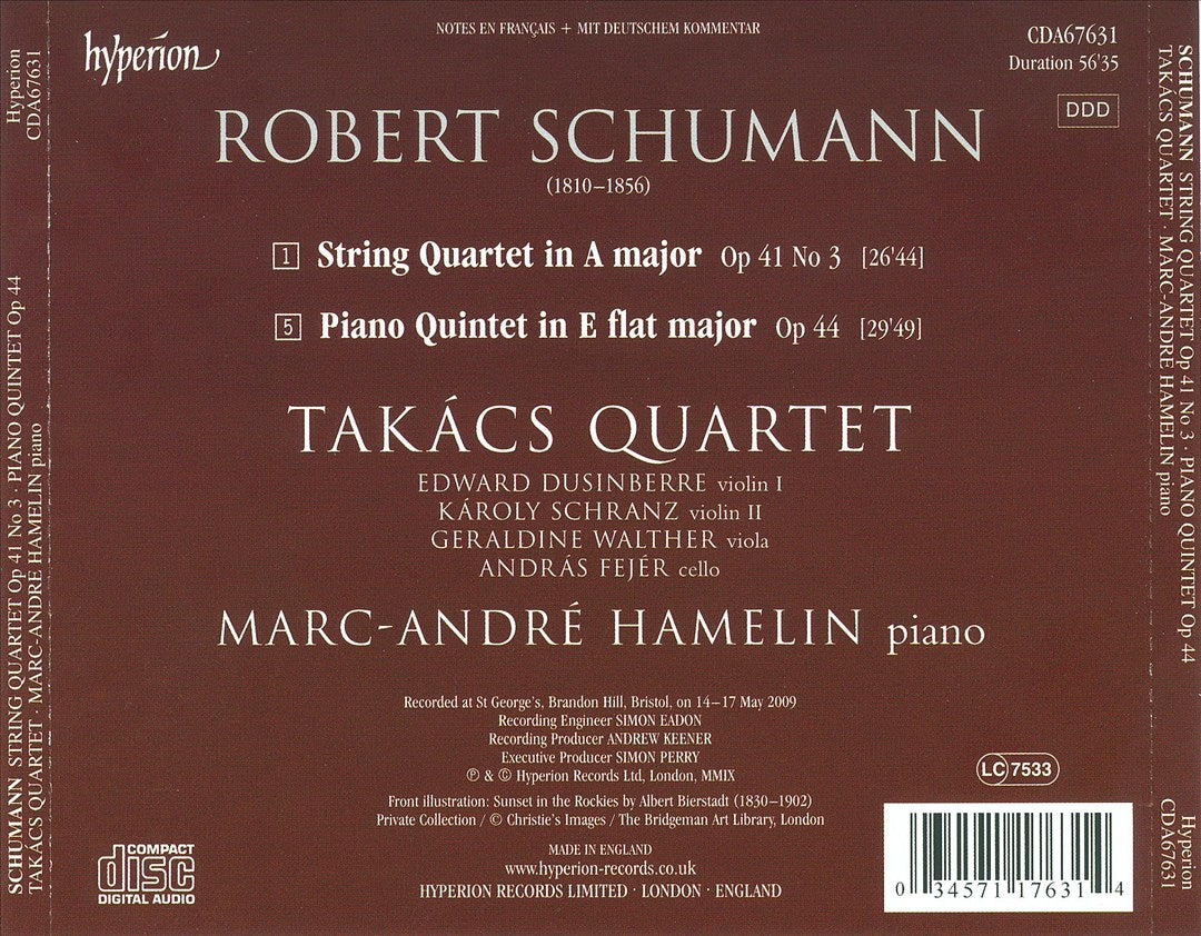 Schumann: String Quartet, Op. 41/3; Piano Quintet, Op. 44 cover art