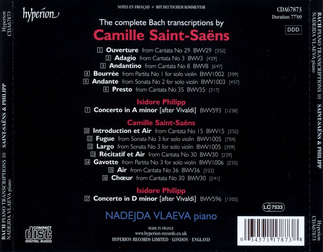 Bach: Piano Transcriptions, Vol. 10 - Camille Saint-Saëns, Isidore Philipp cover art