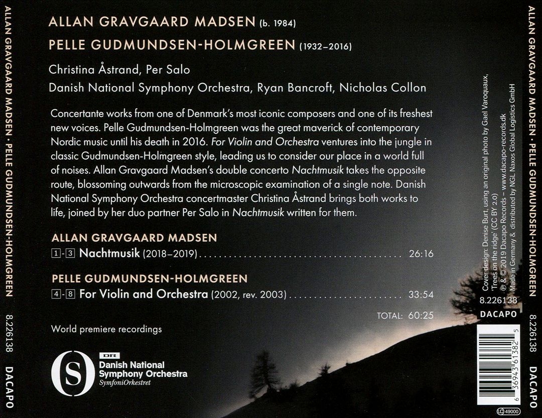 Allan Gravgaard Madsen: Nachtmusik; Pelle Gudmundsen-Holmgreen: For Violin and Orchestra cover art