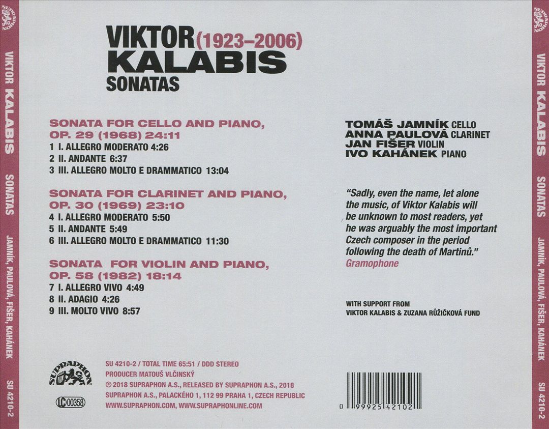 Viktor Kalabis: Sonatas for Cello/Clarinet/Violin and Piano cover art