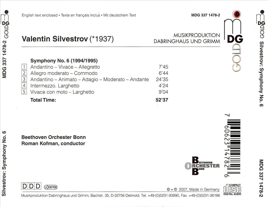 Valentin Silvestrov: Symphony No. 6 cover art