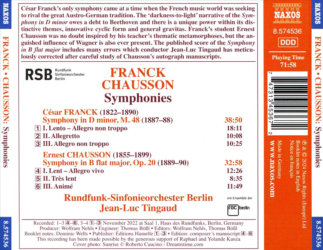 Franck: Symphony in D minor; Chausson: Symphony in B flat major cover art