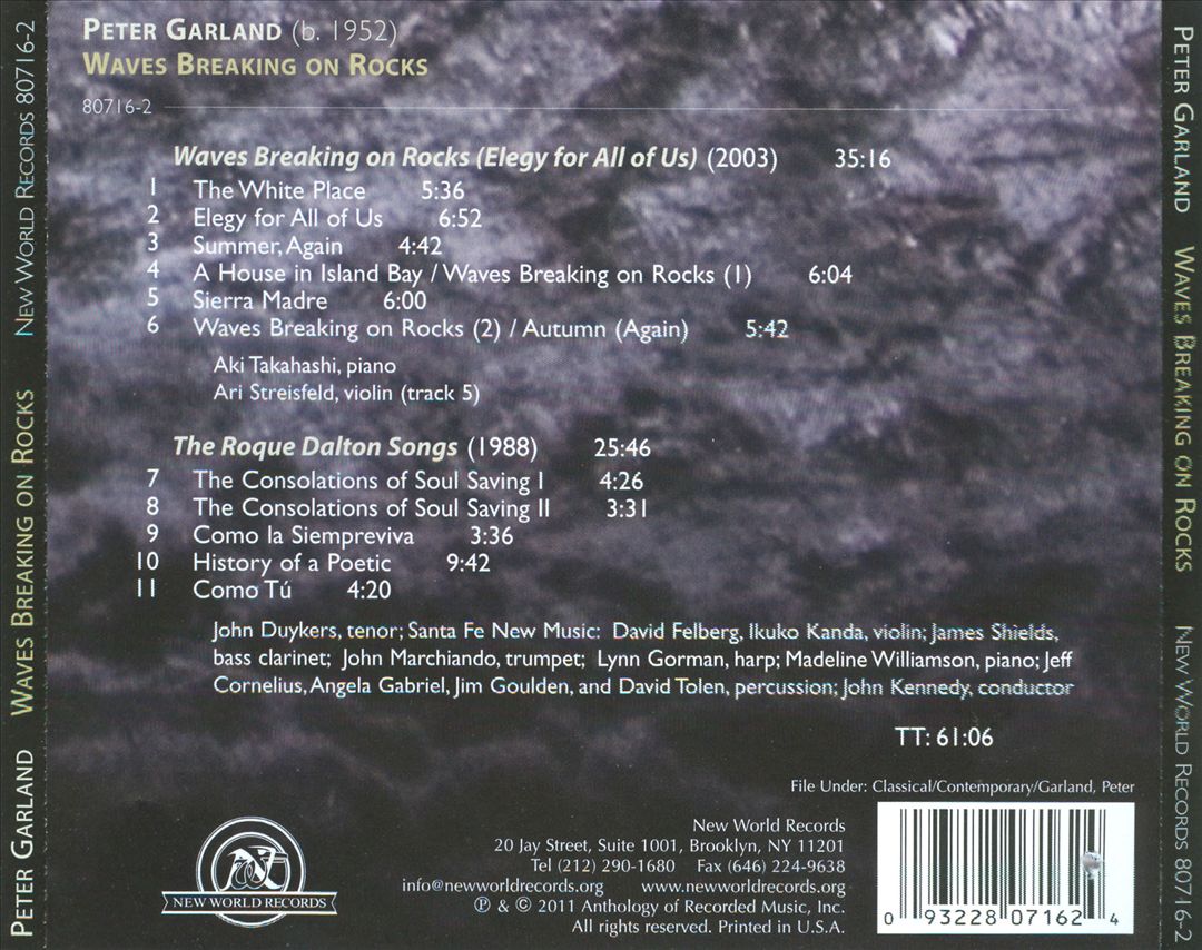 Peter Garland: Waves Breaking on Rocks cover art