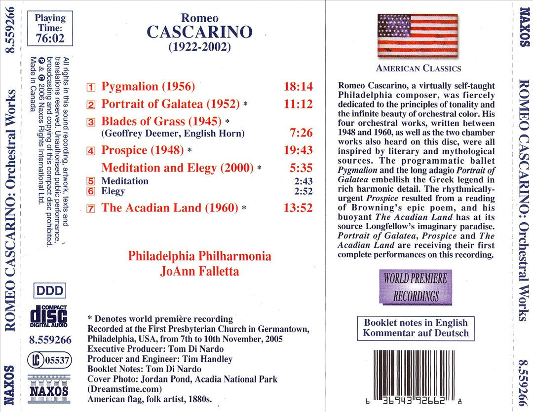 Romeo Cascarino: Pygmalion; Portrait of Galatea; Prospice; The Acadian Land; Blades of Grass cover art