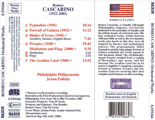Romeo Cascarino: Pygmalion; Portrait of Galatea; Prospice; The Acadian Land; Blades of Grass cover art