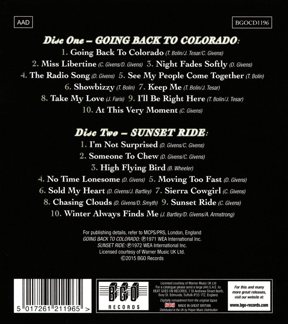 Going Back to Colorado/Sunset Ride cover art