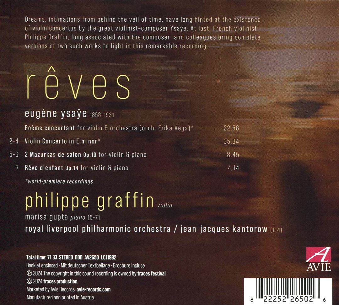 Rêves: Eugène Ysaÿe - Violin Concerto in E minor, Poeme Concertant cover art