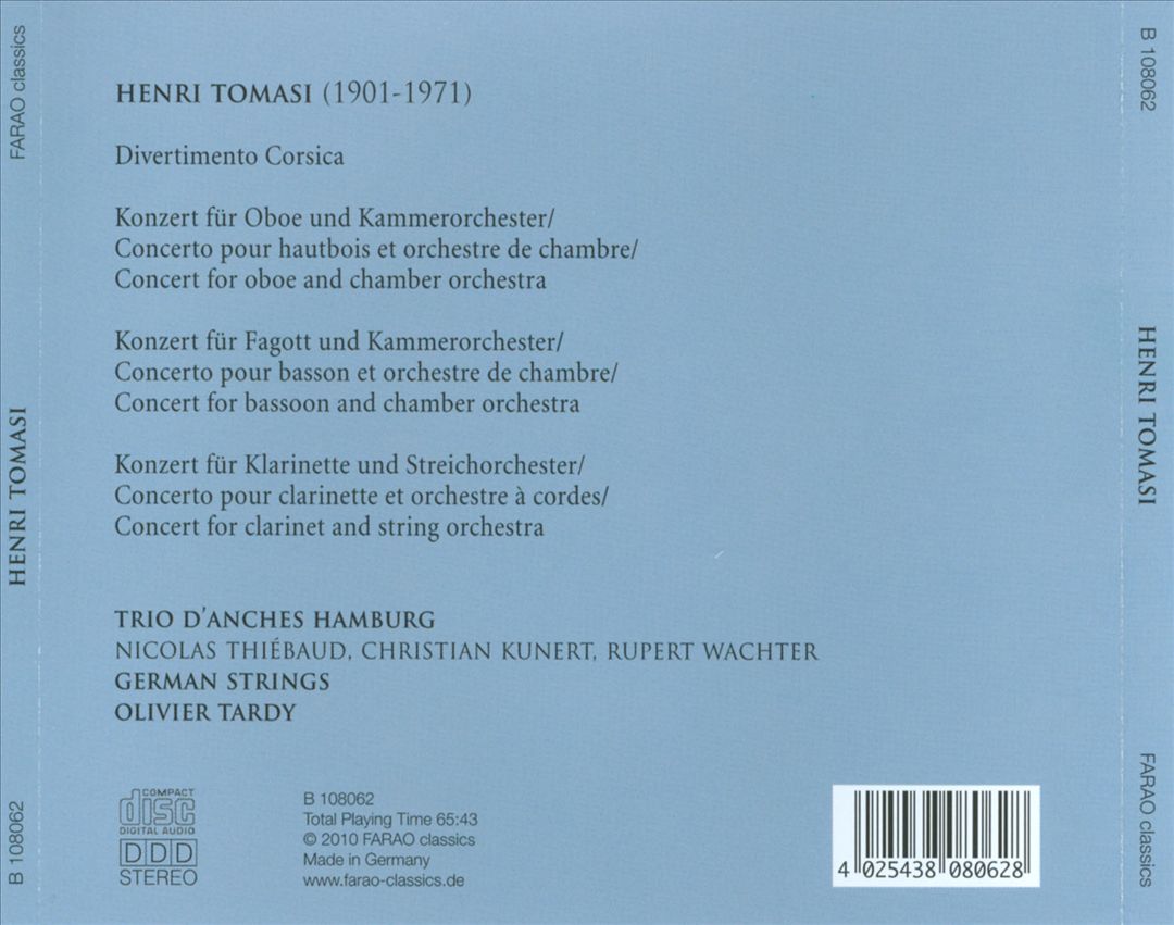 Henri Tomasi: Divertimento Corsica; Oboenkonzert; Fagottkonzert; KlarinettenKonzert cover art