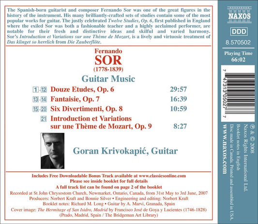 Fernando Sor: Twelve Studies; Fantasie; Six Divertimenti cover art