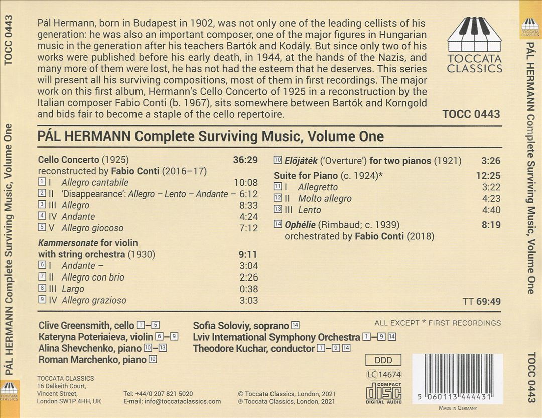 Pál Hermann: Complete Surviving Music, Vol. 1 - Cello Concerto cover art