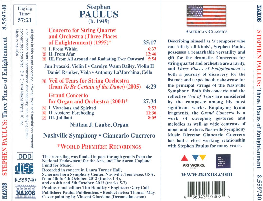 Stephen Paulus: Three Places of Enlightenment; Veil of Tears; Grand Concerto for Organ and Orchestra cover art