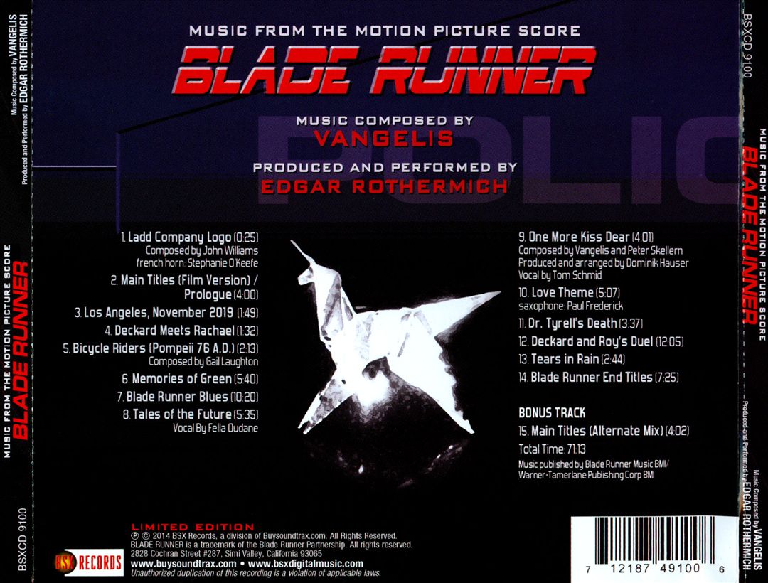 Blade Runner [Music from the Motion Picture Score] cover art