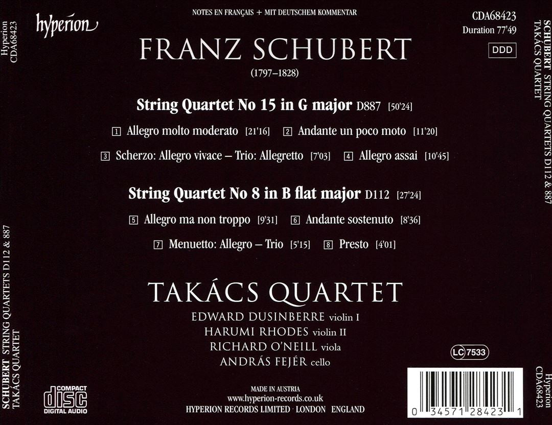 Schubert: String Quartet in G major D887; String Quartet in B flat major D112 cover art