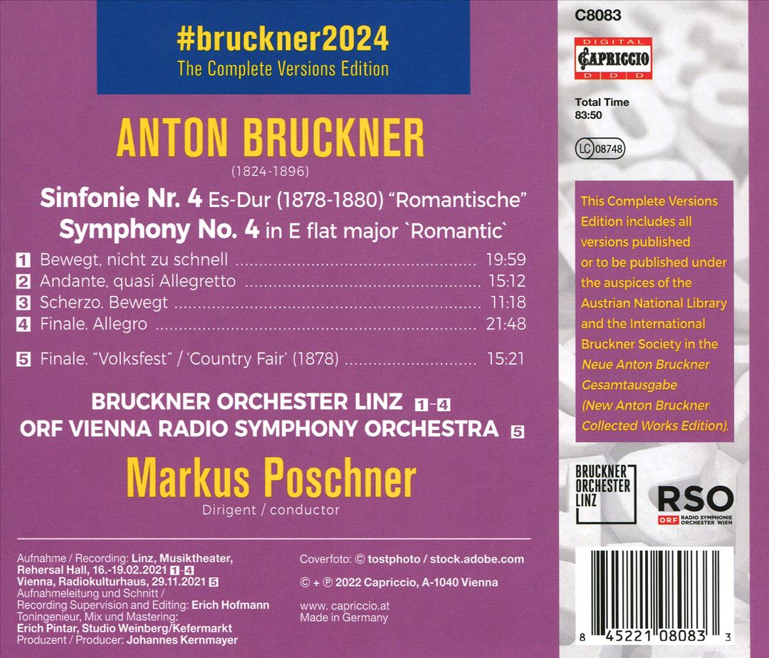 Bruckner: Symphony #4 (1878-80 Version); Country Fair Finale cover art