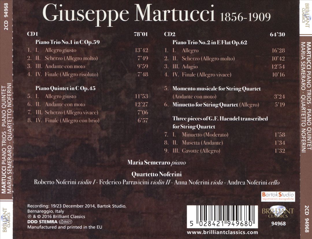 Martucci: Music for String Quartet; Piano Trios; Piano Quintet cover art