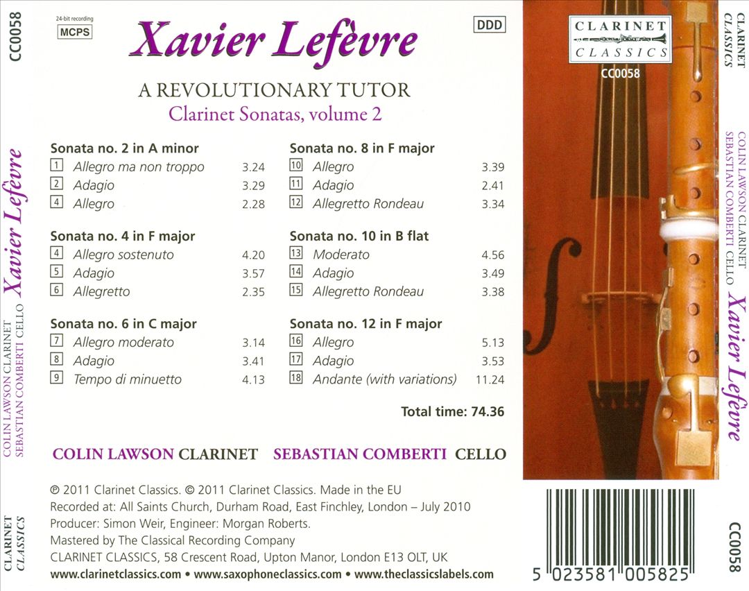 Xavier Lefèvre: A Revolutionary Tutor - Clarinet Sonatas, Vol. 2 cover art