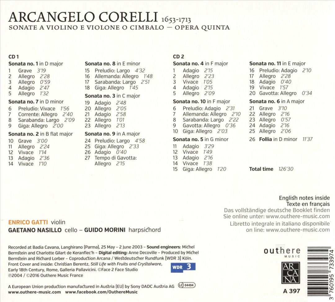 Corelli: Sonate a Violino e Violone o Cimbalo, Opera Quinta cover art
