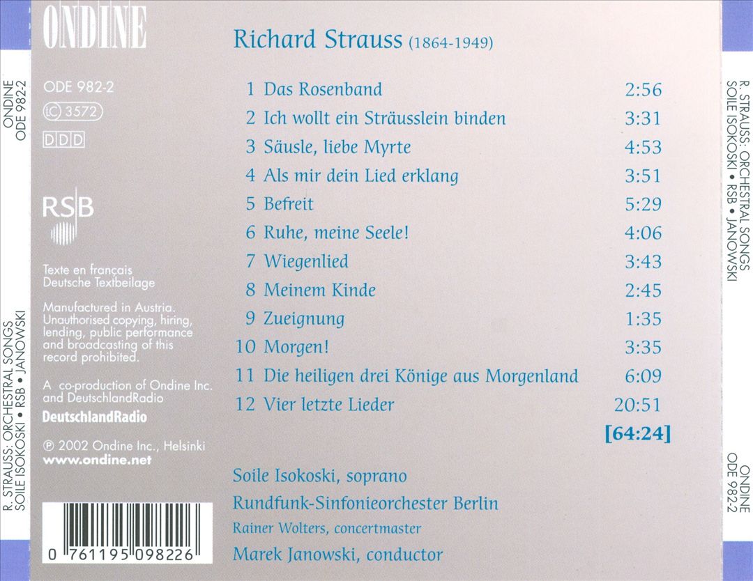 Richard Strauss: Orchestral Songs; Vier letzte Lieder cover art